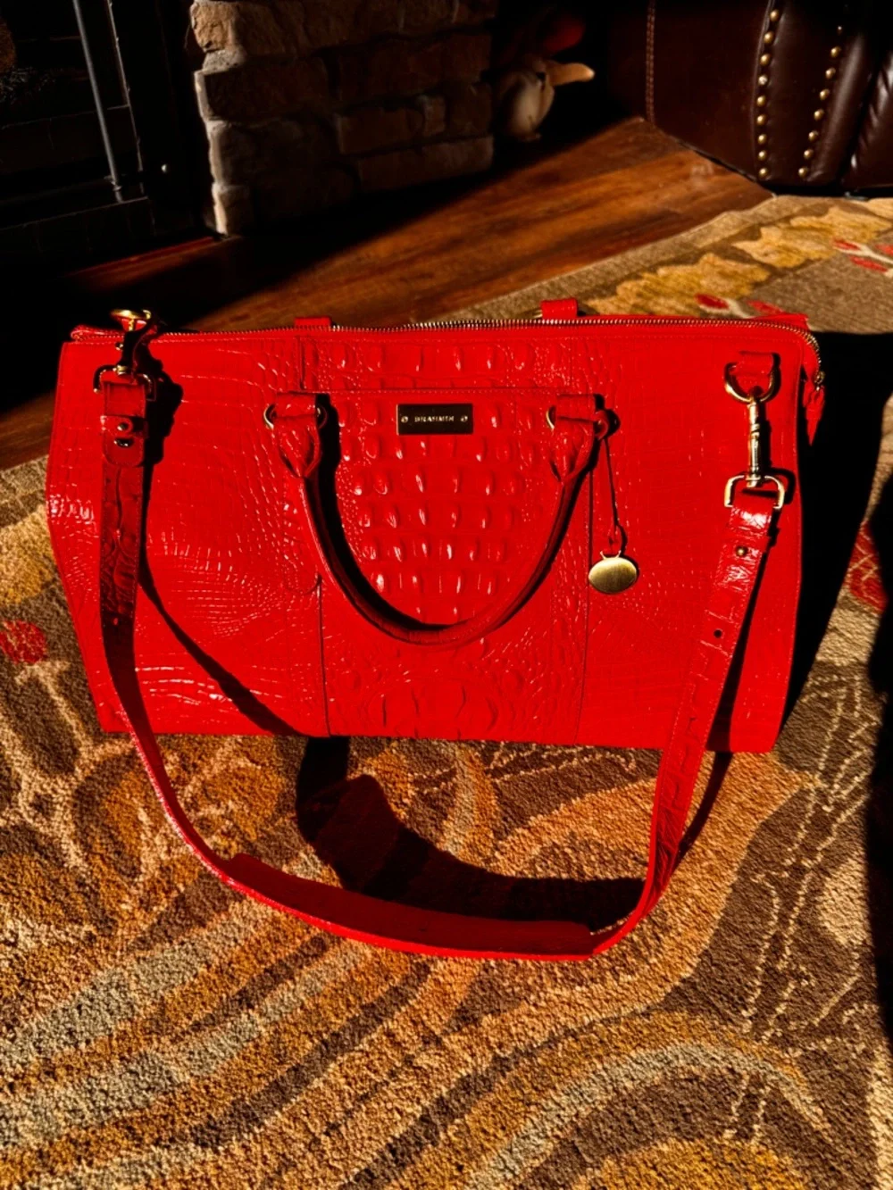 Brahmin Red Croc-Embossed Weekender - Picture 2 of 9